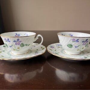 Noritake Floral Teacup and Saucer Set - Purple and Green